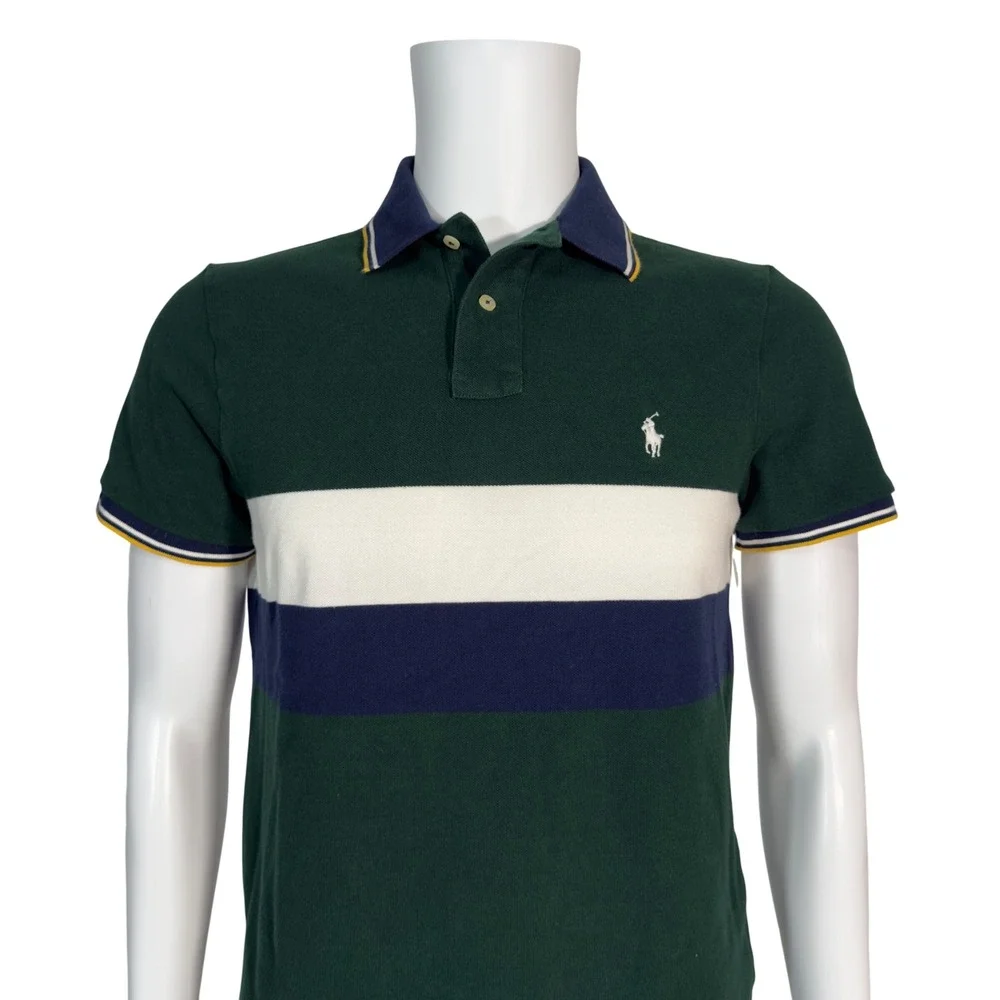 Polo Ralph Lauren Polo Shirt Mens M Green Excellent Custom Slim Fit Colorblock
